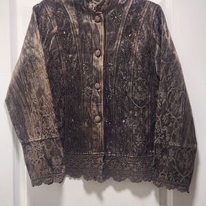 Flashback Elegant Brown Embroidered Women's Blazer. Boho, Artsy. Elevated Basic